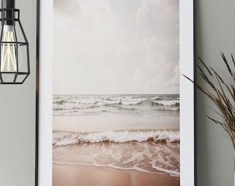 Waves on the beach poster in Scandinavian style, nature photography of a rugged coastline