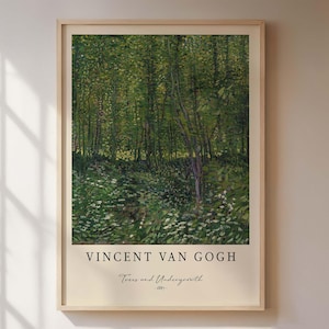 Trees and Undergrowth Poster, klassisches Gemälde von Vincent van Gogh im Skandi Stil