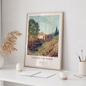 Flower garden poster, classic painting by Vincent van Gogh in Scandi style, landscape motif image 2