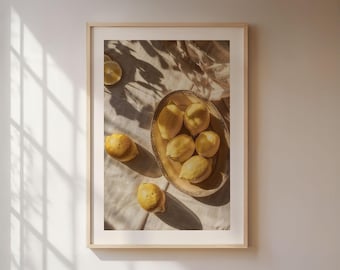 Citroenposter, mediterrane fotografie van een citroenoogst in de zomerzon.