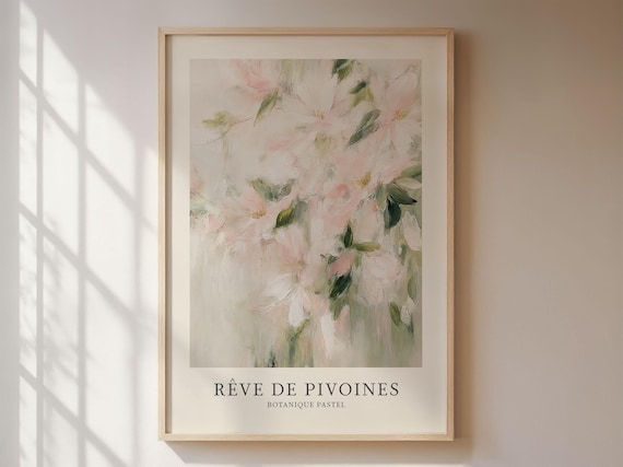 Pfingstrosen Poster im Skandi Stil, Pastell Blumendekor für romantische Wanddeko im Wohnzimmer, Schlafzimmer oder Büro