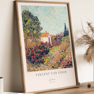 Flower garden poster, classic painting by Vincent van Gogh in Scandi style, landscape motif image 1