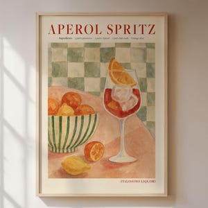 Póster de cóctel Aperol Spritz: estilo mediterráneo retro chic para bar y hogar.
