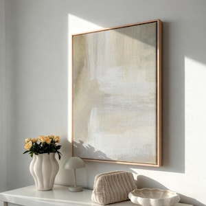 Abstract cream beige canvas print, minimalist art print in a shadow gap frame, wall art for living room, bedroom or office