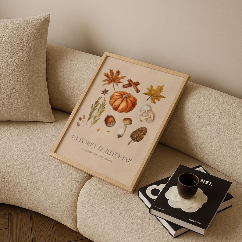 Autumn elements poster, watercolor collage with autumn ornaments, cozy autumn decoration image 2