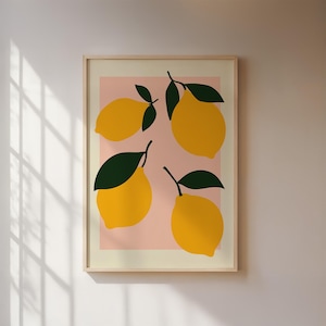 Affiche abstraite de citrons, illustration moderne de citrons sur fond rose