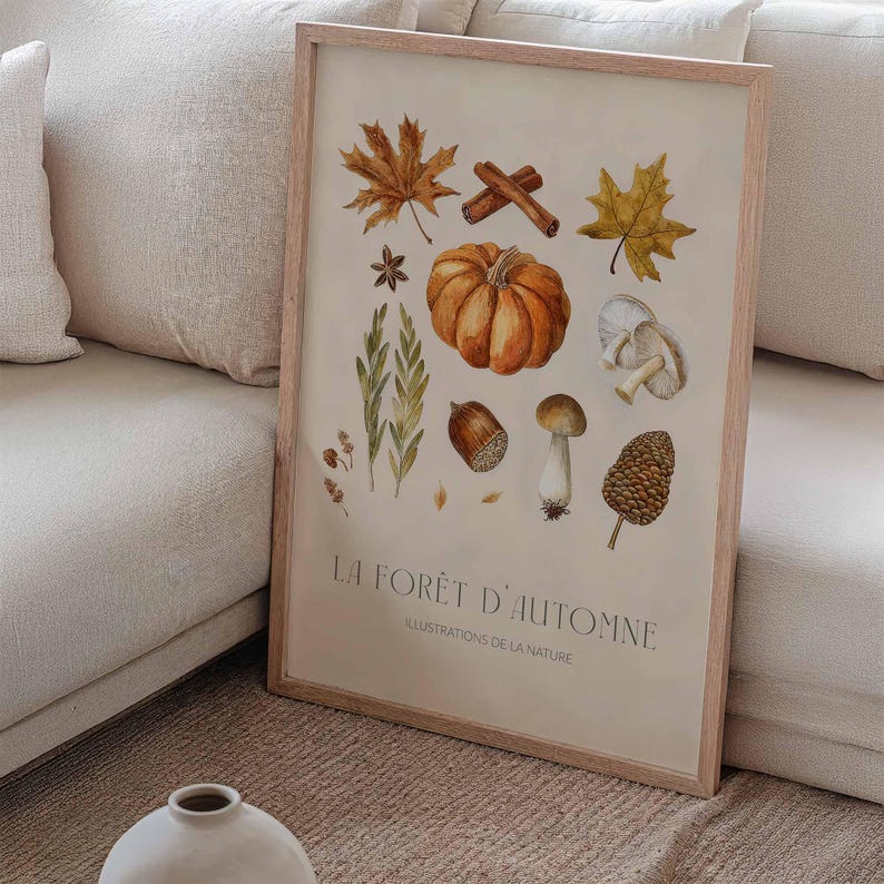 Autumn elements poster, watercolor collage with autumn ornaments, cozy autumn decoration image 4