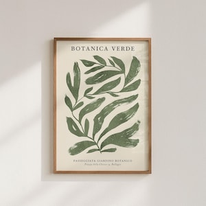 Poster met botanisch bladpatroon, abstract decor van groene planten, Botanica verde, bloemenmuurkunst met bladeren uit Italië