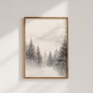Winter Wald Poster, Natur Fotografie einer winterlichen Landschaft, verschneite Bäume in den Bergen