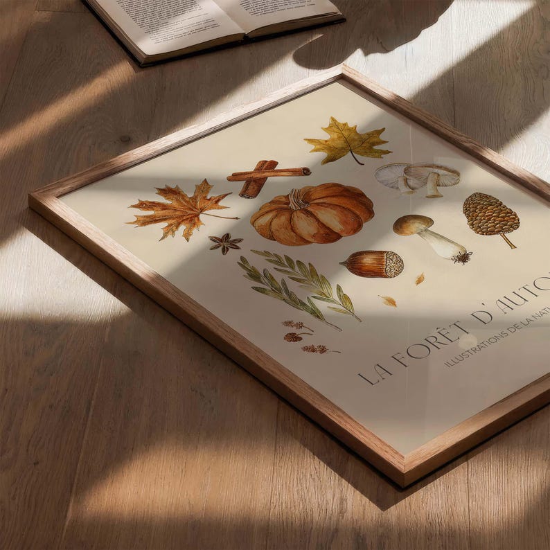 Autumn elements poster, watercolor collage with autumn ornaments, cozy autumn decoration image 5