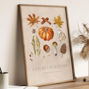 Herbst Elemente Poster, Aquarell Collage mit herbstlichen Ornamenten, gemütliche Herbstdekoration