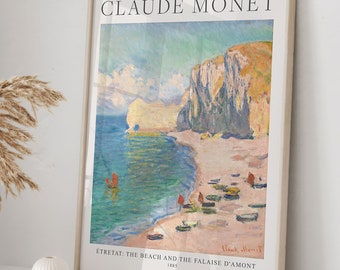 Beach and sea poster with motif by Claude Monet in Scandi style, Étretat: The Beach and the Falaise d'Amont