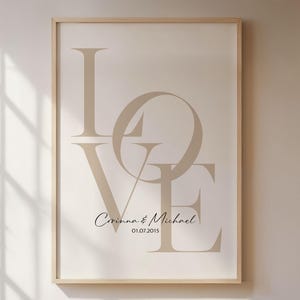 Pôster LOVE personalizado com nomes e data, presente para casais, casamento, aniversário, Dia dos Namorados, decoração de parede personalizada