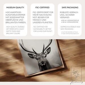 Majestic Deer Poster, black and white portrait photograph of a deer with mighty antlers image 8