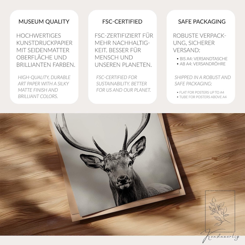 Majestic Deer Poster, black and white portrait photograph of a deer with mighty antlers image 8
