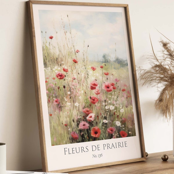 Blumenwiese Poster im Skandi Stil, Gemälde einer Wiese mit wilden Blumen, bunte Wildblumen