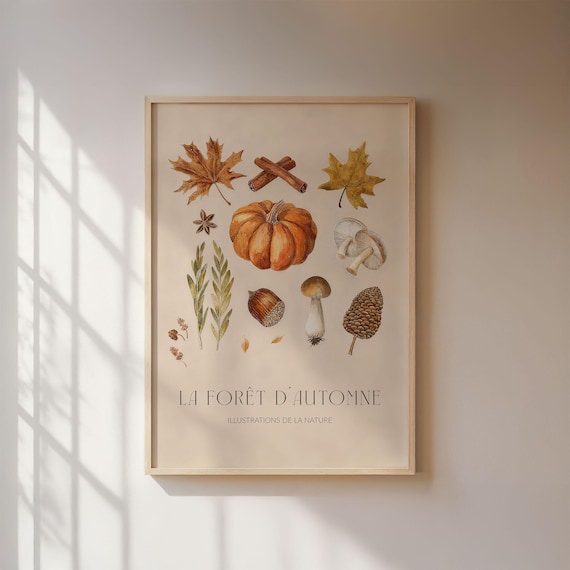 Herbst Elemente Poster, Aquarell Collage mit herbstlichen Ornamenten, gemütliche Herbstdekoration