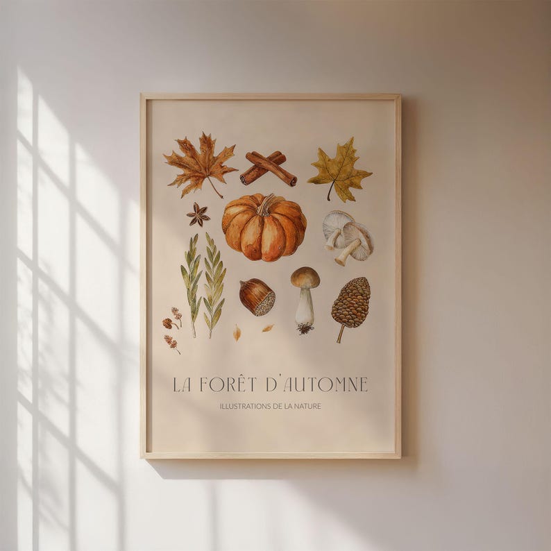 Autumn elements poster, watercolor collage with autumn ornaments, cozy autumn decoration image 1