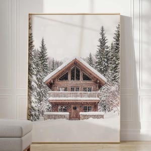 Hütte im Schnee Poster, Natur Fotografie einer winterlichen Landschaft, verschneite Hütte im Wald