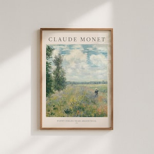 Póster de Mujer en un campo de amapolas con motivo de Claude Monet en estilo escandinavo, Campos de amapolas cerca de Argenteuil, campo de amapolas