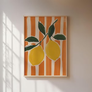 Póster de rama de limón, impresión artística escandinava minimalista en amarillo y naranja, arte de pared moderno para cocina y sala de estar.
