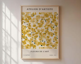 Vintage floral poster, retro art print with French charm, botanical illustration, minimalist wall art
