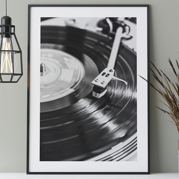 Retro Schallplattenspieler Poster, schwarz-weiß vintage Wandkunst, Vinyl Schallplatte, modernes Musik Poster