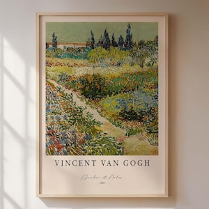 Garden at Arles poster, classic painting by Vincent van Gogh in Scandi style, blooming flower garden