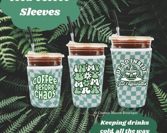 Green Checker Iced Coffee Sleeves