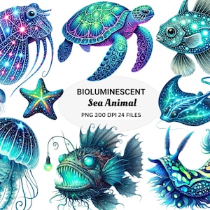Sea Animals Png Clipart Bundle, Under the Sea Creatures Png, Sea Turtle Watercolor Clipart, Dolphin Png, Ocean Life Clipart