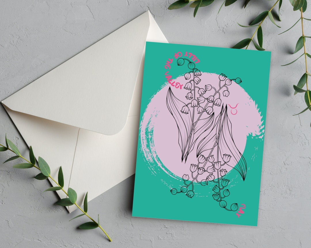 Printable Birth Flower Taurus May Lilly of the Valley 5x7 Greeting Card, Digital Print, Birth