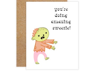 Funny Zombie Girl Halloween Greeting Card