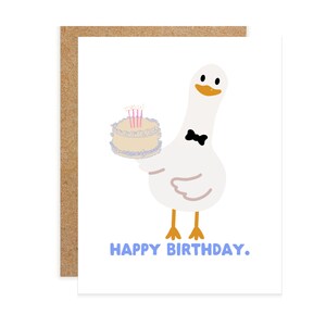 Dorosła humorystyczna kartka z pozdrowieniami, Wszystkiego najlepszego z okazji urodzin Tuxedo Duck Cake, Sarkastyczna kartka, sarkastyczna kartka, zabawna karta punny, zabawna kartka urodzinowa