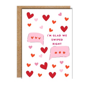 Glad we Swiped Right Greeting Card, Valentine&#39;s Day Card, Funny Punny Card, Funny Valentine&#39;s Day Card, Tinder Card