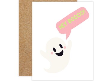 Grappige Halloween-spookkaart: "Hey Boooo!" Groet