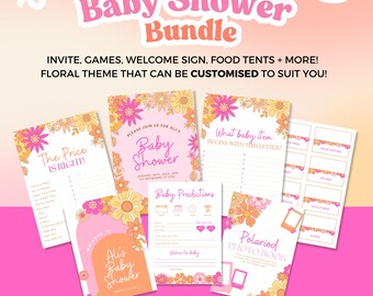 Floral Baby Shower Bundle Editable Design, Customisable Baby Shower Invites, Welcome Sign, Baby Shower Games, Food Signs, Printable Bundle