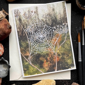 Carte de voeux vierge | Le Gossamer | de cartes d'art aquarelle | je pense à vous | art chaleureux | carte d'art paysage de mauvaise humeur