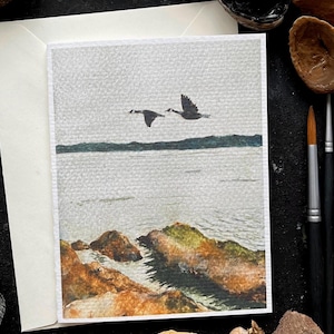 Carte de voeux vierge | Au nord | de cartes d'art aquarelle | je pense à vous | art chaleureux | carte d'art paysage de mauvaise humeur