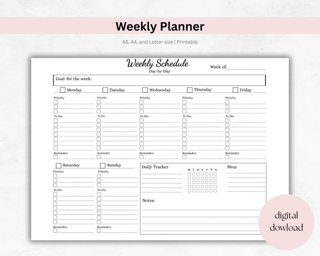 Minimalist Weekly Planner Printable: Undated To-do List, Goals, Notes ...