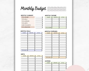 Minimalist Monthly Budget Tracker | Printable Finance Planner | A4 A5 Letter PDF