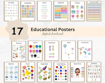 Conjunto de pósteres educativos / Materiales imprimibles para el aprendizaje de niños pequeños (descarga en PDF)