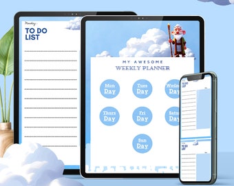 Minimalistic Modern WEEKLY PLANNER Digital Planner 2024 2025 Undated, Ipad Planner, Daily Planner, Beautiful Toon Design 'Over The Sea'