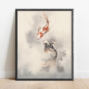 Japanese Koi Wall Art Print, Japanese Art, Asian Decor, Office Decor, Fish Painting, Edo Art, Modern Art, Nature Decor, Koi Painting