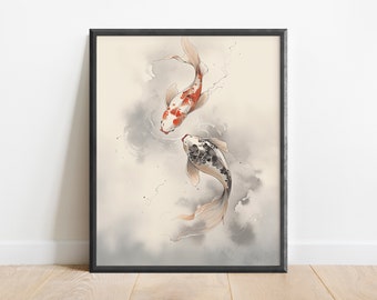 Japanese Koi Wall Art Print, Japanese Art, Asian Decor, Office Decor, Fish Painting, Edo Art, Modern Art, Nature Decor, Koi Painting