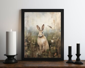 Dark Academia White Rabbit Oil Painting, Dark Cottagecore, Halloween Art, Vintage Decor, Gothic Art, Witchy Print, Spring Decor, Bunny Art