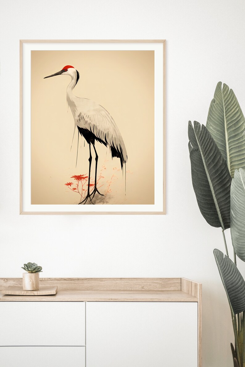 Japanese Crane Wall Art Print, Japanese Art, Asian Decor, Office Decor