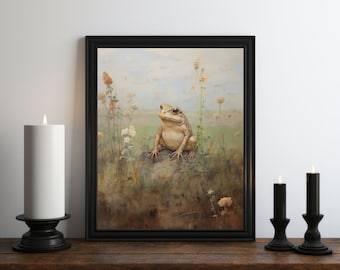 Dark Academia Toad Oil Painting, Dark Cottagecore, Halloween Art, Vintage Decor, Gothic Art, Witchy Print, Harvest Decor, Frog Art, Rustic
