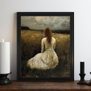 Dark Academia Wild Flower Witch Painting, Dark Wall Art, Moody Decor, Halloween Art, Vintage Decor, Gothic Art, Witchy Print, Somber Art