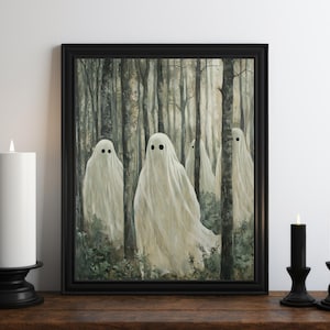 Dark Academia Ghost Forest Oil Painting, Astral Art, Moody Decor, Halloween Art, Vintage Decor, Gothic Wall Art, Witchy Print, Victorian Art