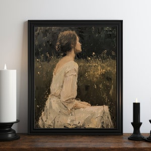 Dark Academia Wild Flower Witch Painting, Dark Wall Art, Moody Decor, Halloween Art, Vintage Decor, Gothic Art, Witchy Print, Somber Art